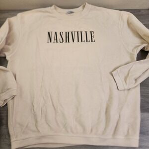 Vintage NASH Nashville Corded Sweatshirt Size L/XL Cream Ribbed Pullover Unisex